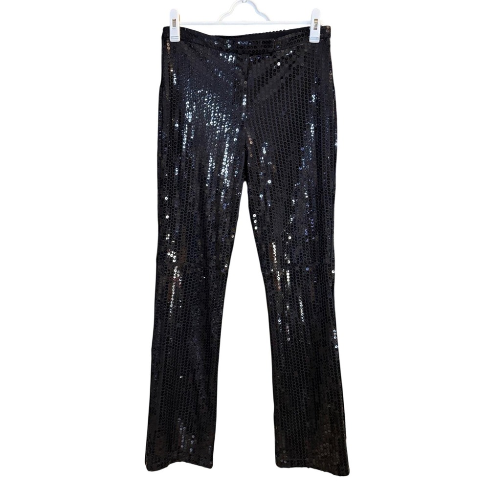 Vintage Cache Black Sequin Flare Pants 10 Y2K Disco Party Glam Made Canada